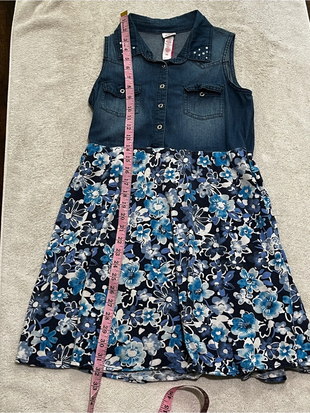 Sleeveless Blue Floral Denim-Top Girls Justice Dress